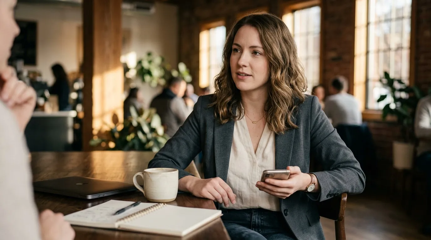 Femme d'affaires avec téléphone dans un espace de travail moderne